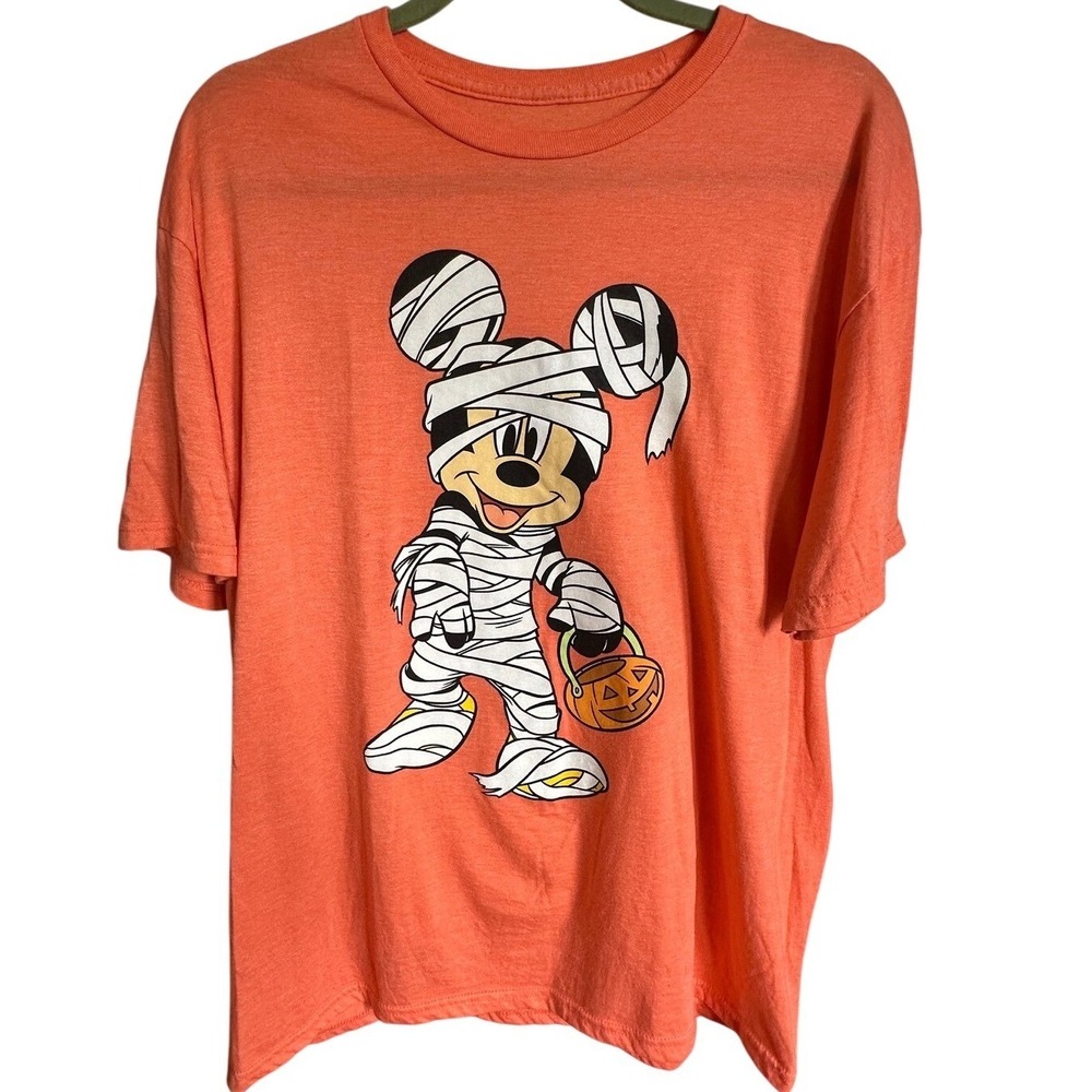 Disney Mickey Mouse Mummy Halloween Graphic Tee Orange Heather Shirt XL‎